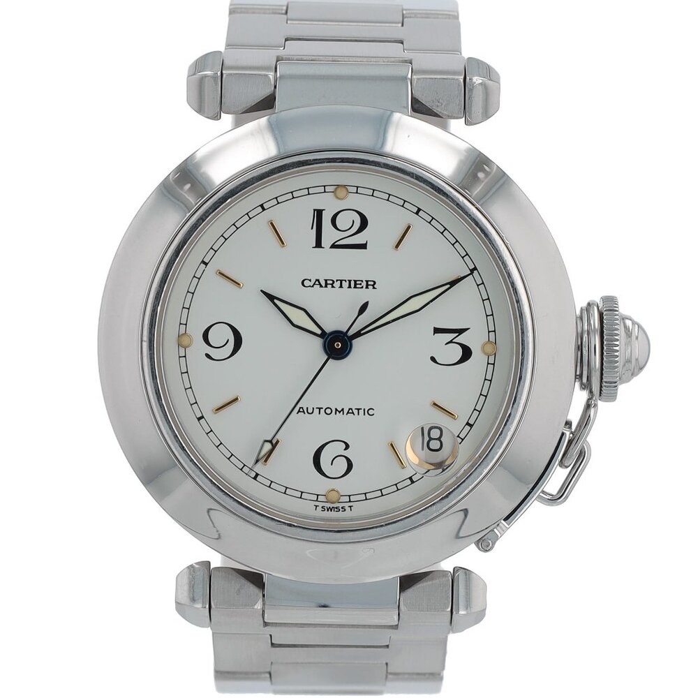 Cartier Pasha 2324 White IndexArabic Dial Smooth Bezel Butterfly Clasp Band
